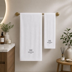 Logolu El ve Banyo Havlusu Takımı Beyaz 50x90cm 70x140cm